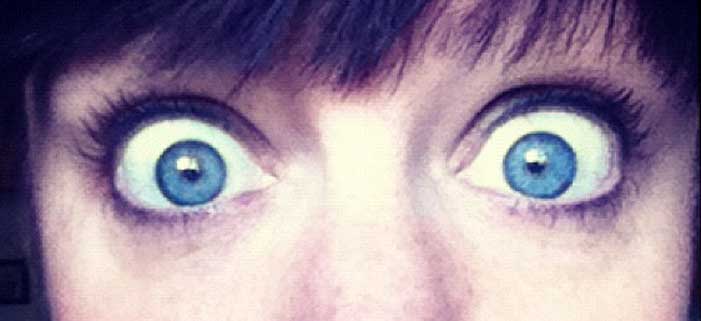 Close up of Shannon Fisher's wide open eyes