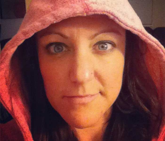 Shannon Fisher with a hoodie on