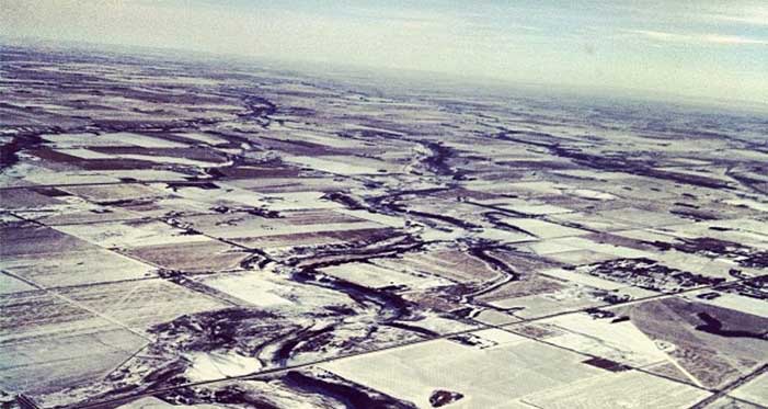 a snowy alberta from above