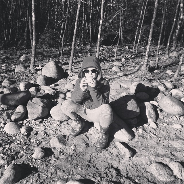 Emma on the rocks eating lunch